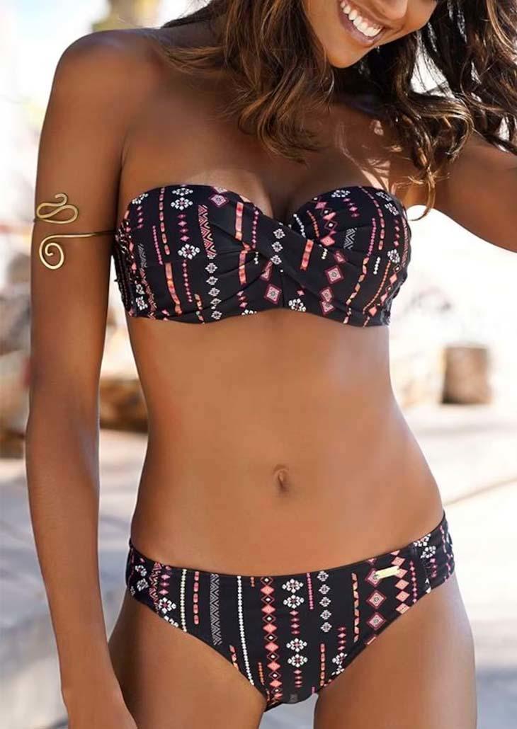 Aztec Geometric Strapless Bandeau Bikini Set