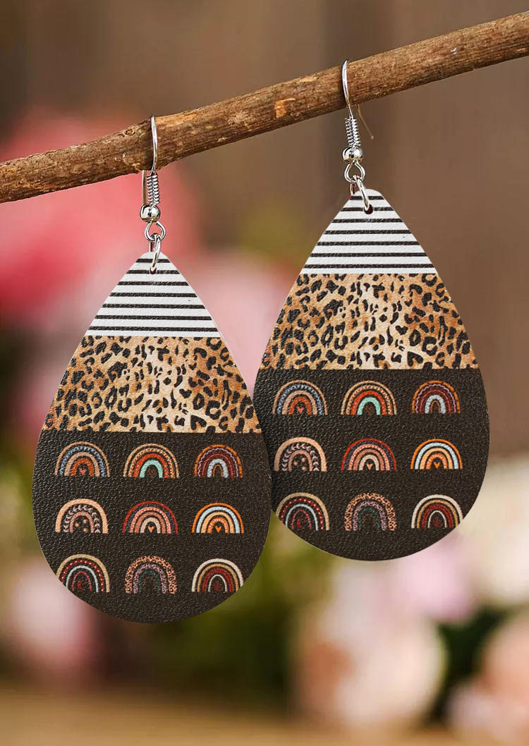 Valentine Leopard Striped Rainbow Heart Earrings