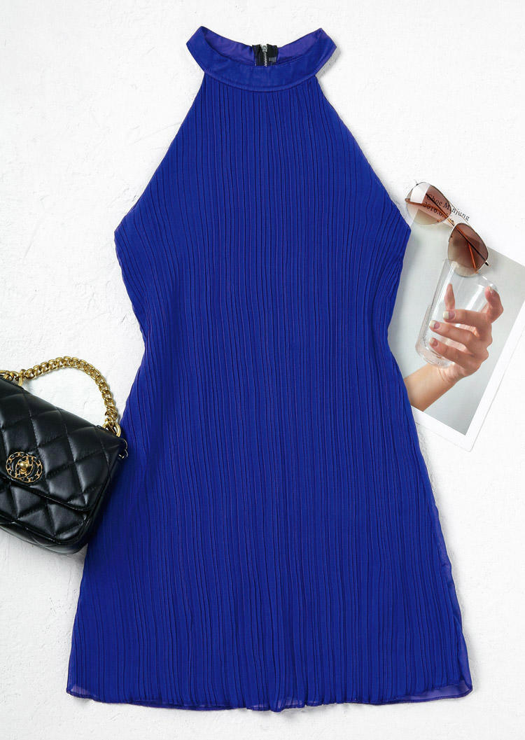 

Mini Dresses Ruffled Zipper Sleeveless Mini Dress in Blue. Size