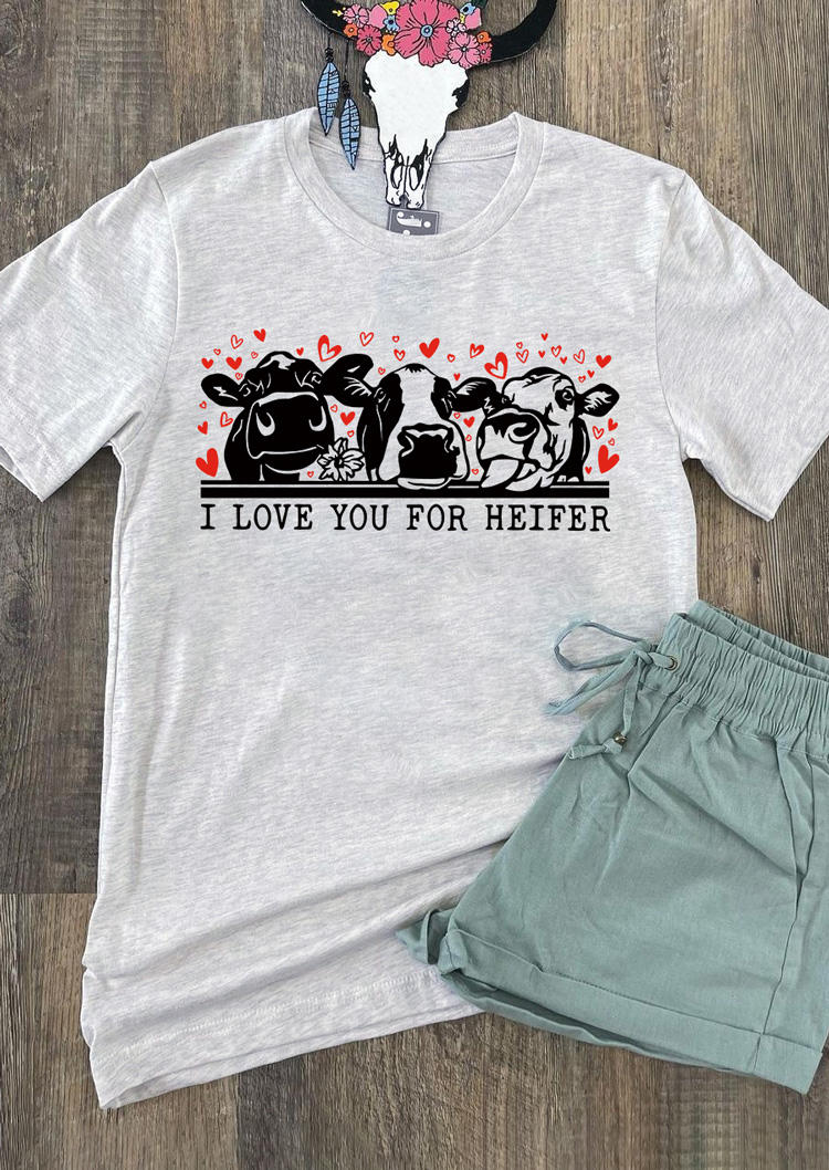 T-shirts Tees Valentine I Love You For Heifer Heart T-Shirt Tee - Light Grey in Gray. Size: L,M,S,XL