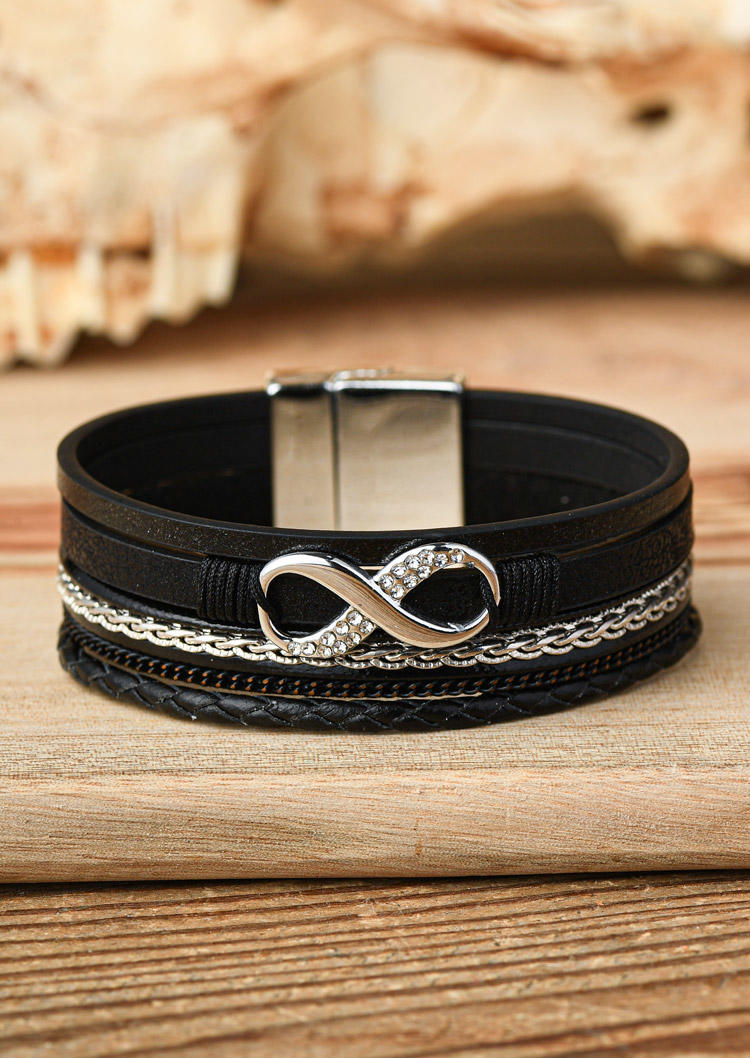 

Bracelet Infinity Rhinestone Magnetic Buckle Bracelet in Black. Size