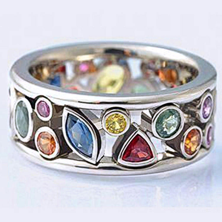Colorful Gemstone Hollow Out Ring