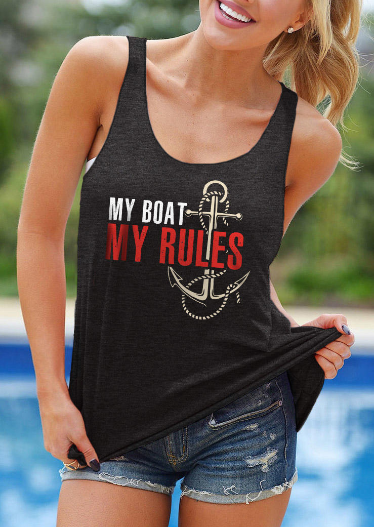 My Boat My Rules Anchor O-Neck Racerback Tank - Dark Grey