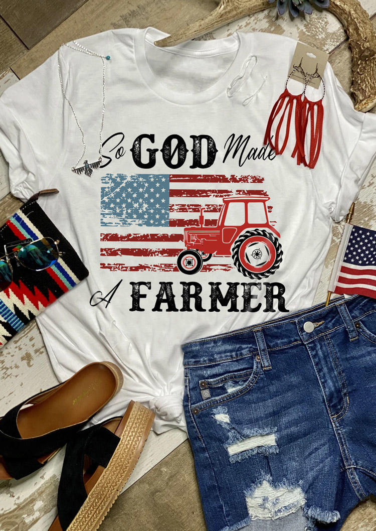 

T-shirts Tees So God Made A Farmer American Flag T-Shirt Tee in White. Size: M