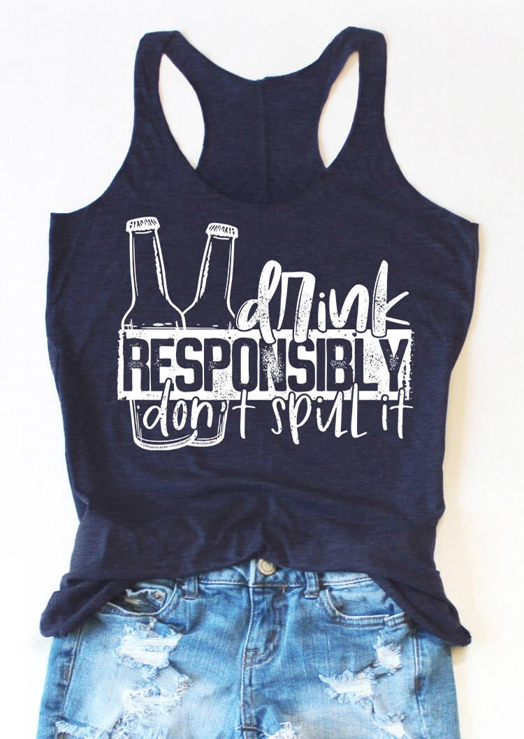 

Tank Tops Drink Responsibly Don't Spill It Racerback Tank Top - Navy Blue in Blue. Size