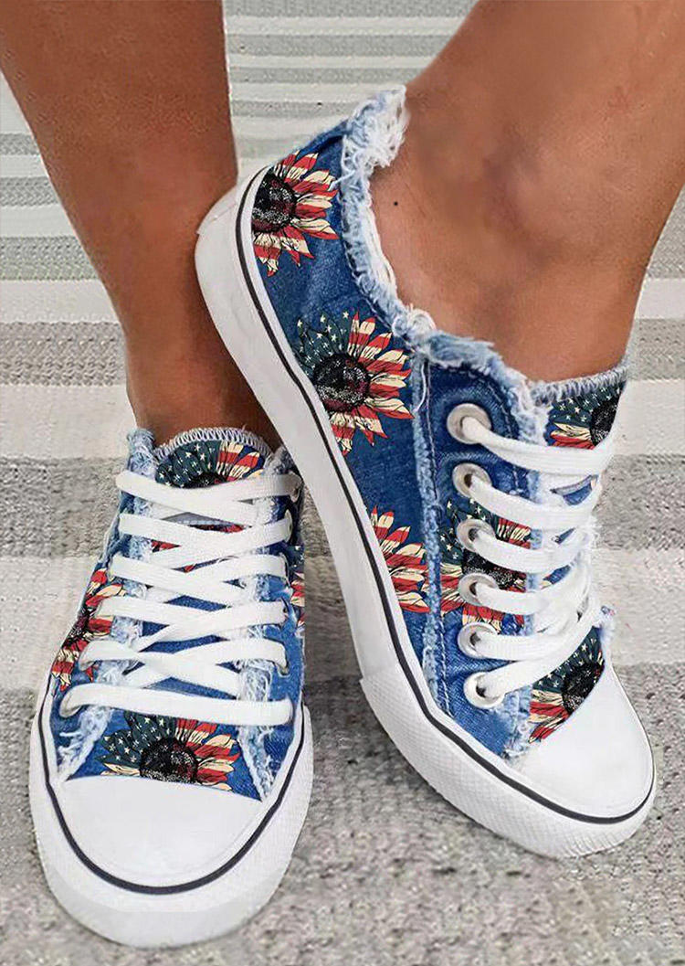 American Flag Sunflower Flat Sneakers