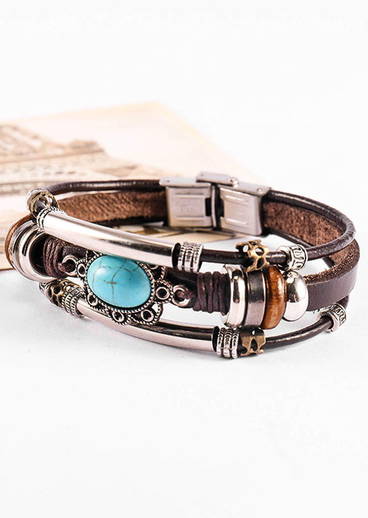 

Bracelet Turquoise Faux Leather Bohemian Multi-Layered Bracelet in Multicolor. Size