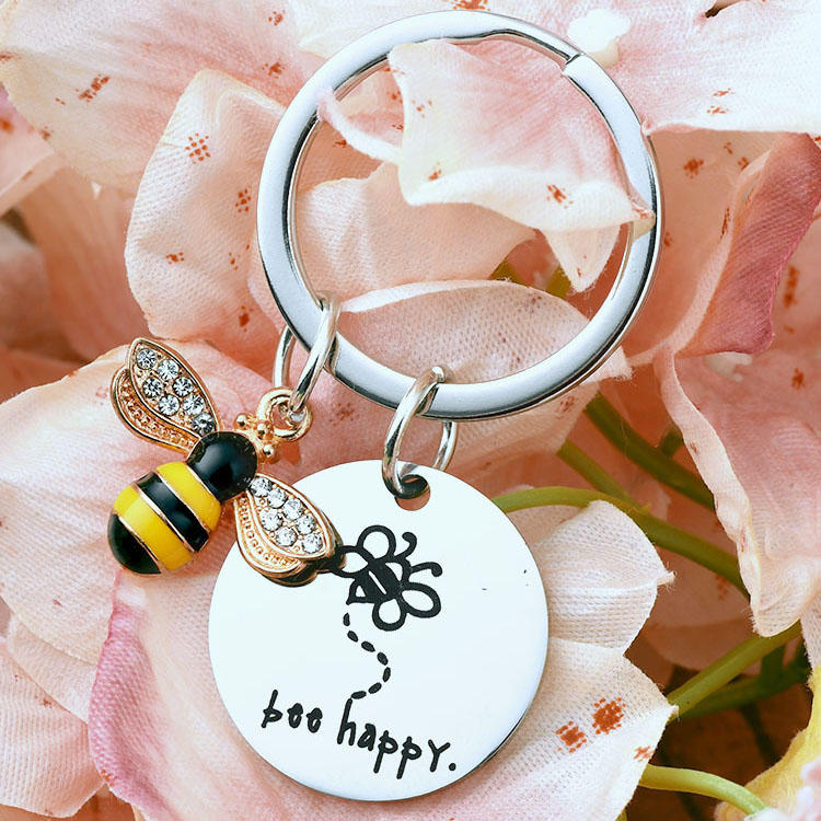 Bee Happy Rhinestone Keychain