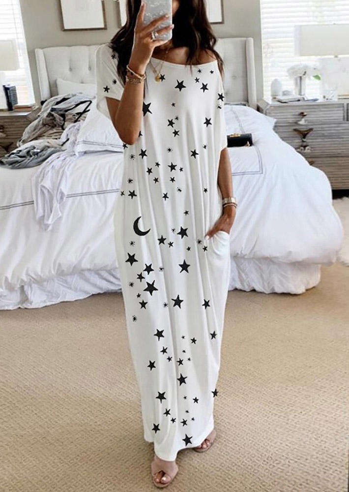 

Maxi Dresses Star Moon Pocket Loose Maxi Dress in White. Size