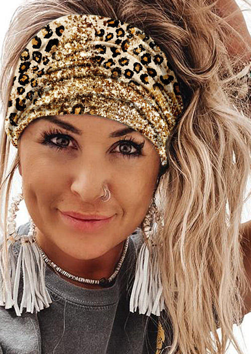 

Leopard Glitter Yoga Wide Headband in Gold. Size