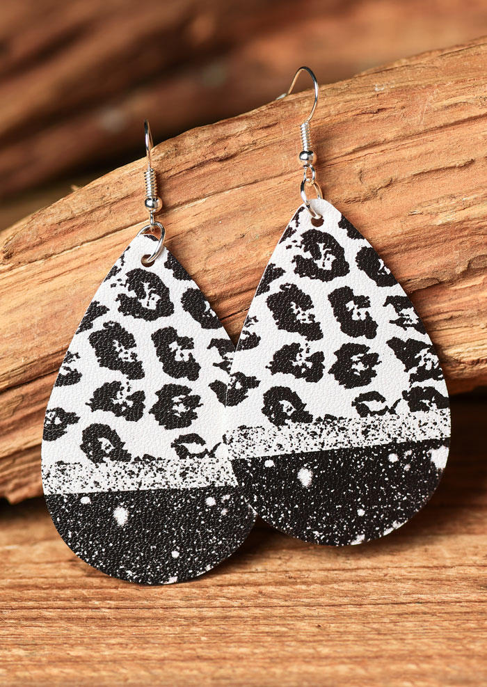 

Earrings Leopard Glitter PU Leather Water Drop Earrings in White. Size
