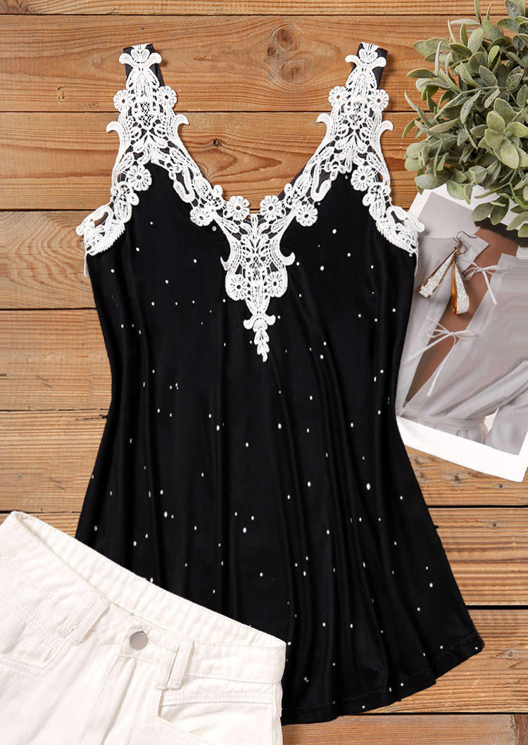 

Tank Tops Dot Lace Splicing Casual Tank Top in Black. Size