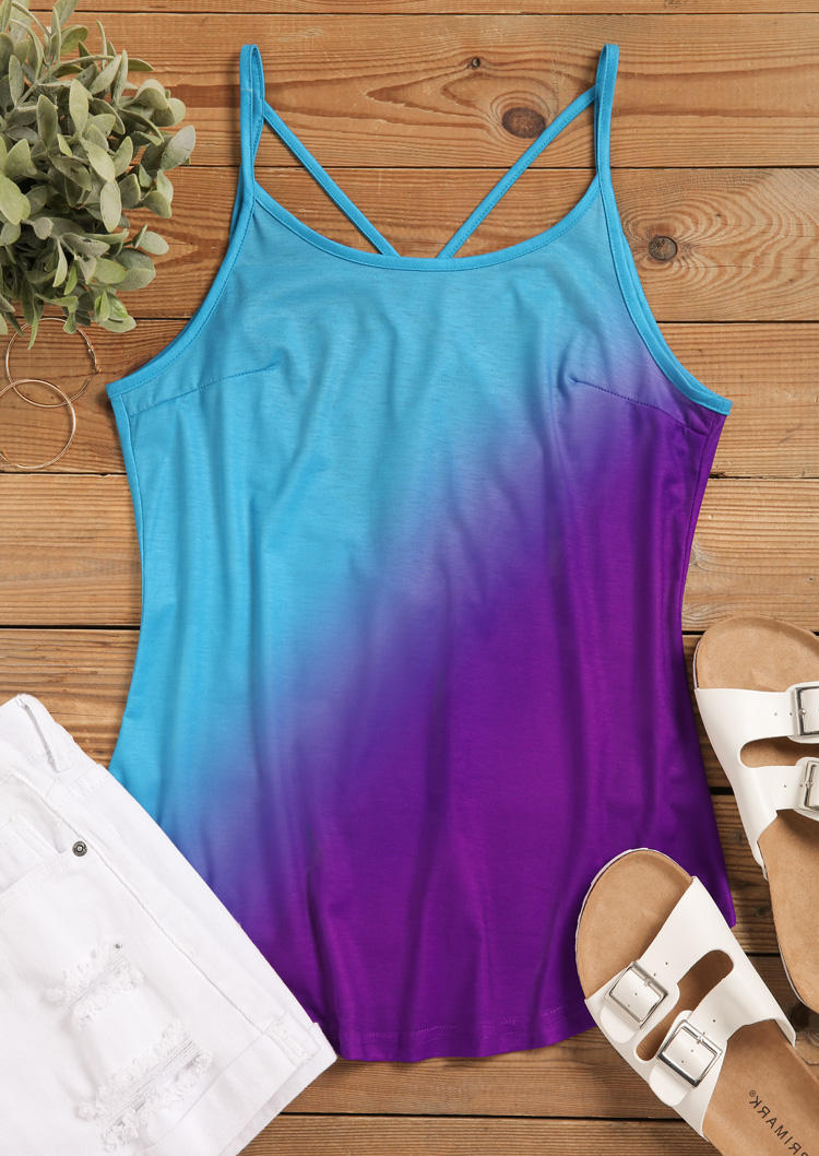 

Tank Tops Gradient Criss-Cross Open Back Camisole in Multicolor. Size
