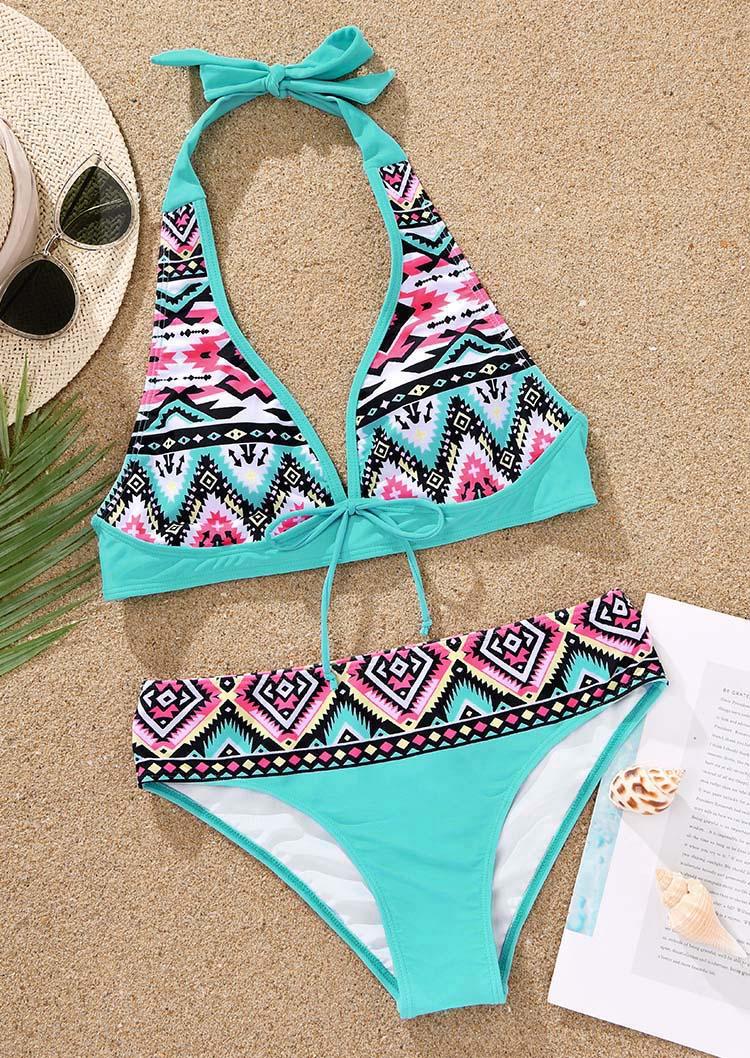 

Bikini Sets Aztec Tribal Halter Tie Bikini Set in Multicolor. Size