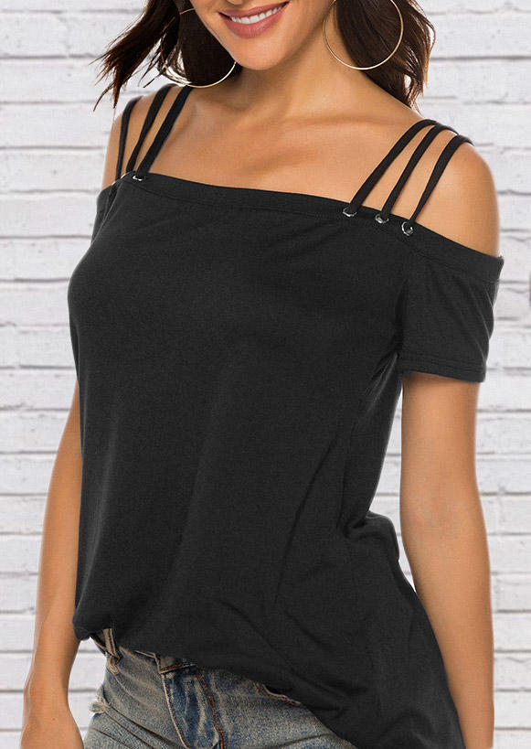

Blouses Short Sleeve Hollow Out Blouse in Black. Size