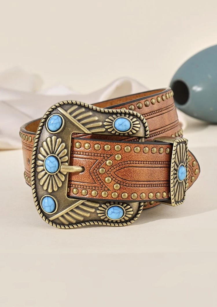 

Belts Turquoise Rivet Adjustable PU Belt in Brown. Size