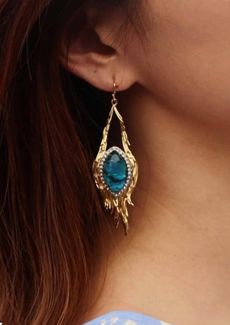 

Earrings Vintage Feather Crystal Gem Rhinestone Diamond Earrings in Gold. Size
