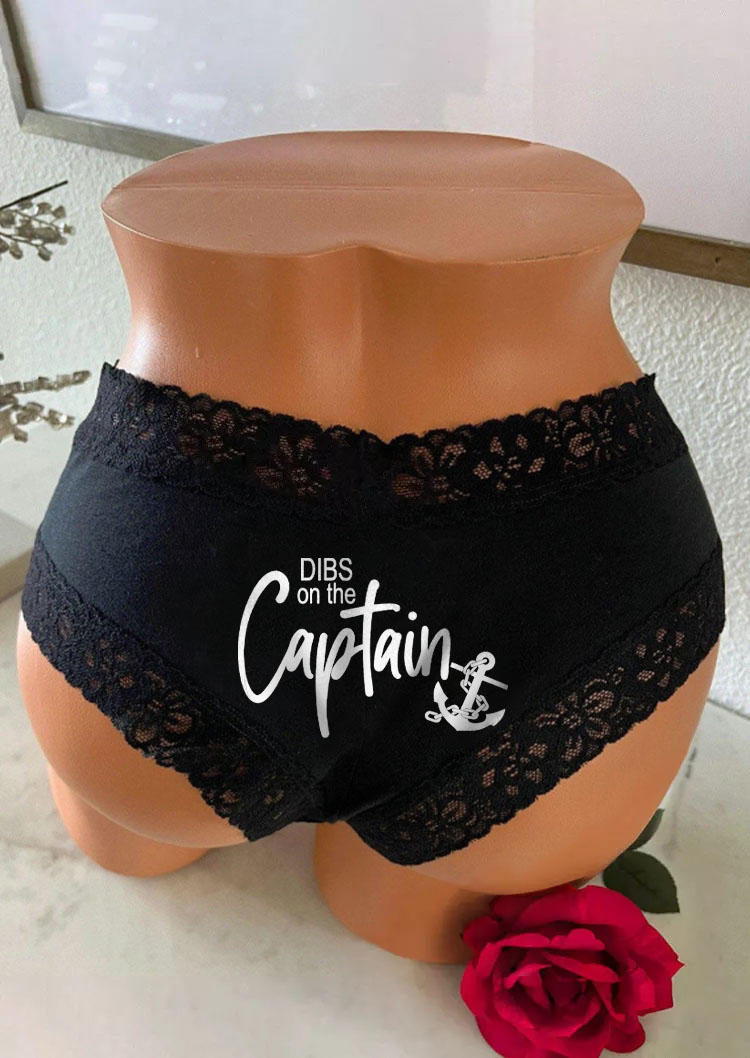 Dibs On The Captain Anchor Lace Splicing Panties - Black