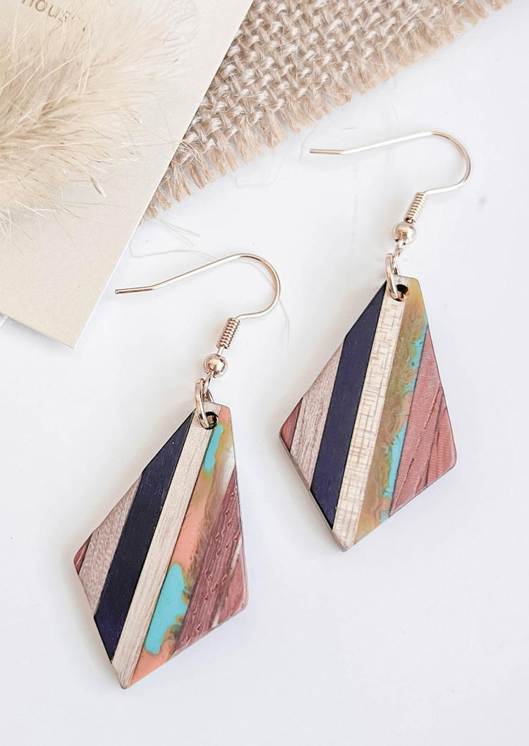 

Earrings Color Block Geometric Wooden Earrings in Multicolor. Size