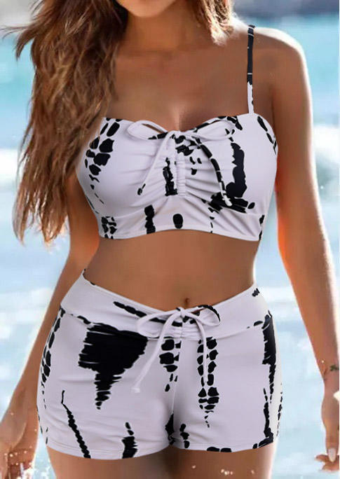 Tie Dye Drawstring Tie Bikini Set - White