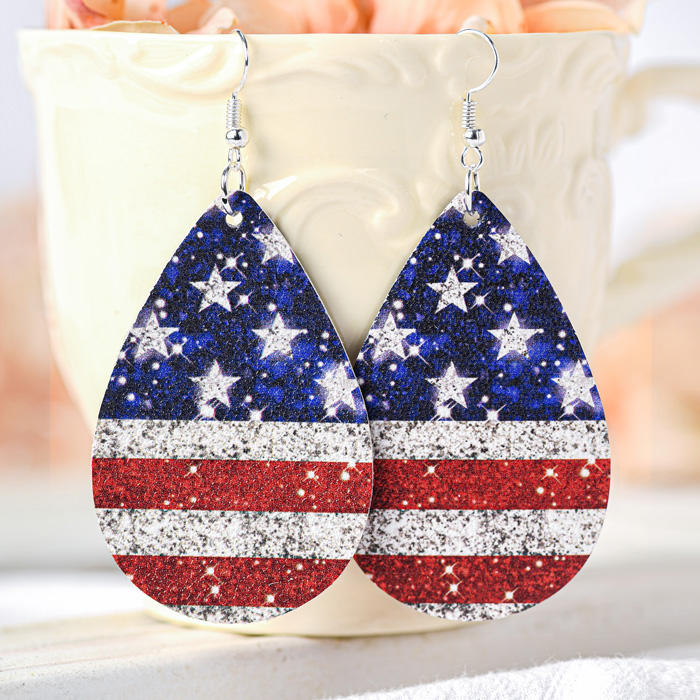 American Flag Glitter Star Earrings