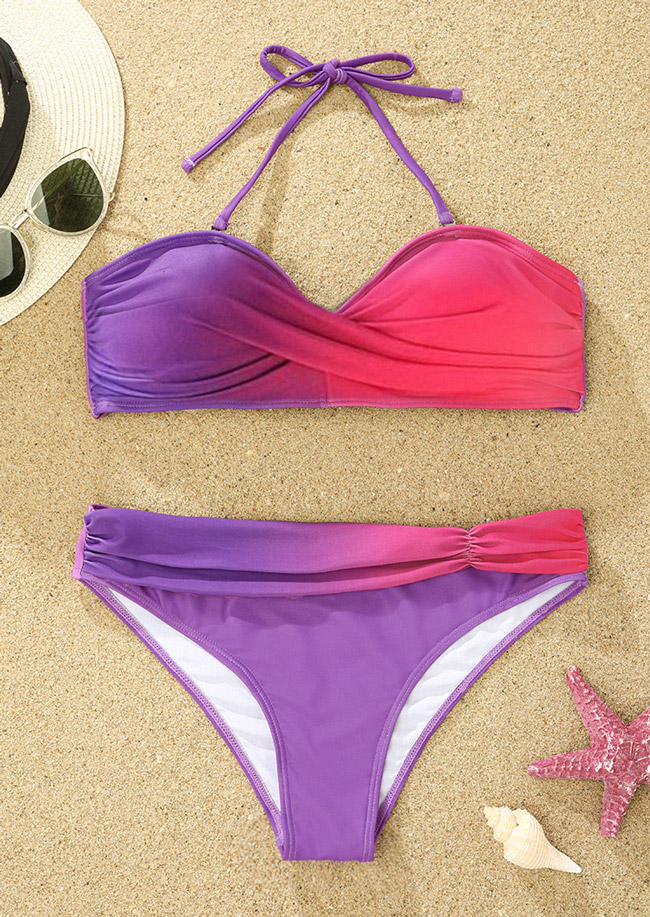 

Bikini Sets Gradient Ruched Halter Tie Bikini Set in Multicolor. Size