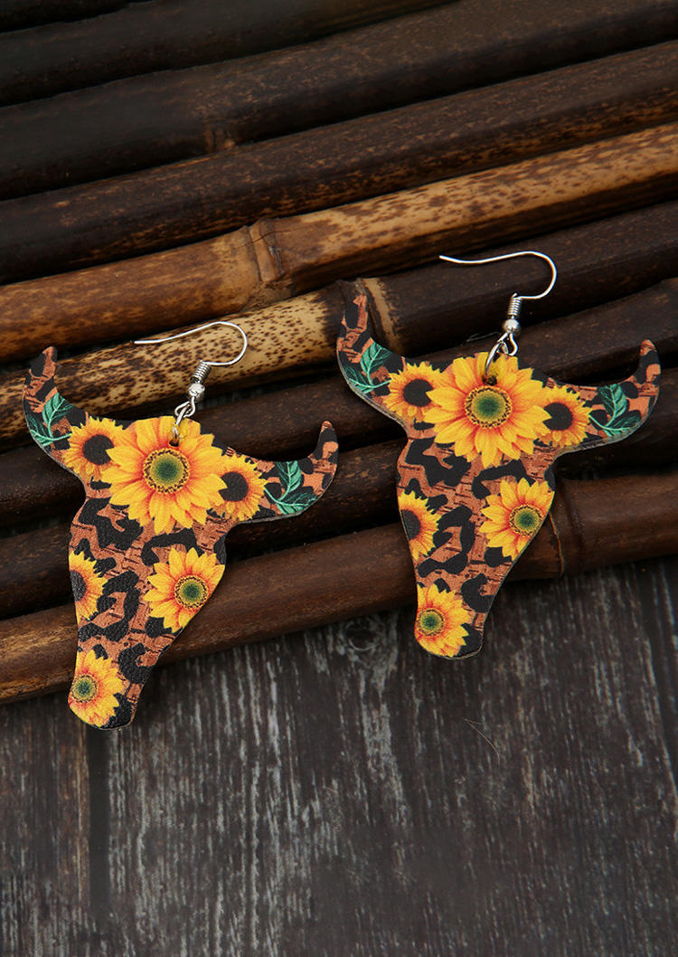 

Earrings Sunflower Leopard Steer Skull PU Leather Earrings in Multicolor. Size