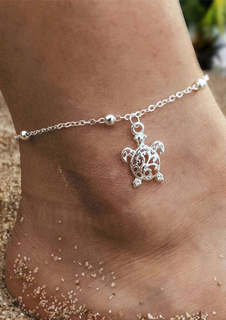 

Body Jewelry Turtle Beading Hollow Out Anklet in Silver. Size