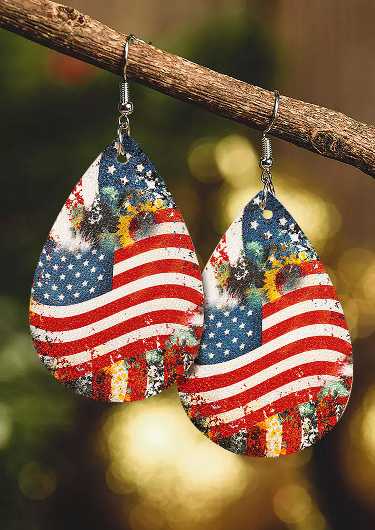 

Earrings American Flag Sunflower PU Leather Earrings in Multicolor. Size