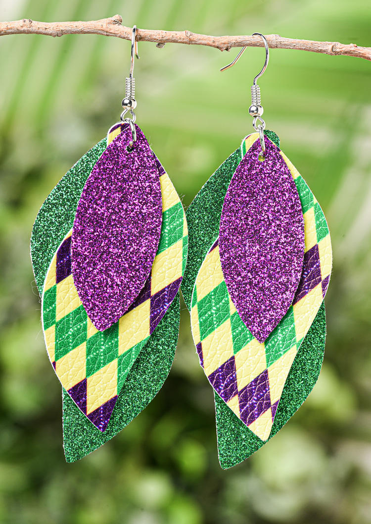 

Earrings Glitter Argyle Multi-Layered PU Leather Earrings in Multicolor. Size