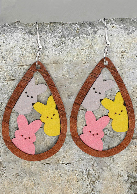 

Earrings Easter Rabbit Hollow Out Water Drop Earrings in Multicolor. Size