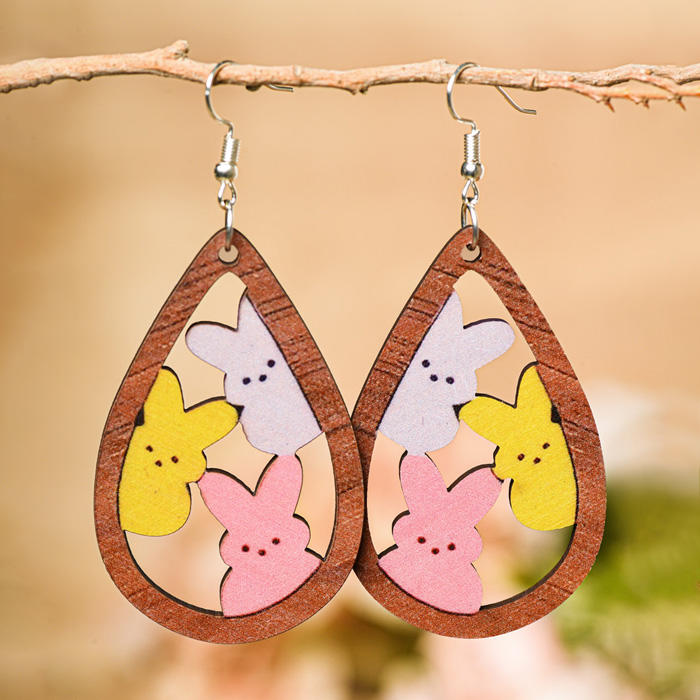Easter Rabbit Hollow Out Water Drop Earrings