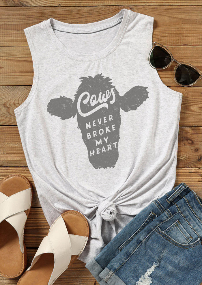 

Tank Tops Cows Never Broke My Heart O-Neck Tank Top - Light Grey in Gray. Size