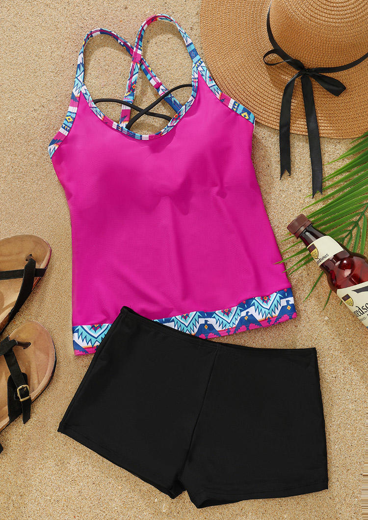 

Tankinis Aztec Geometric Criss-Cross Tankini Set - Rose Red in Red. Size: M