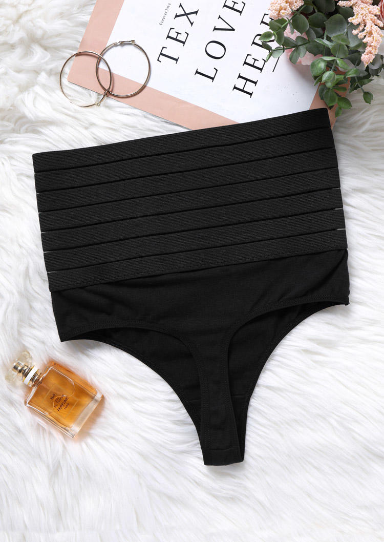 

Panties High Waist Mesh Splicing Thong Panties in Black. Size