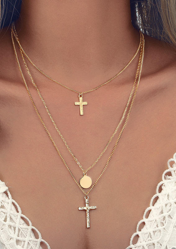 

Necklaces Cross Multi-Layered Alloy Necklace in Gold. Size