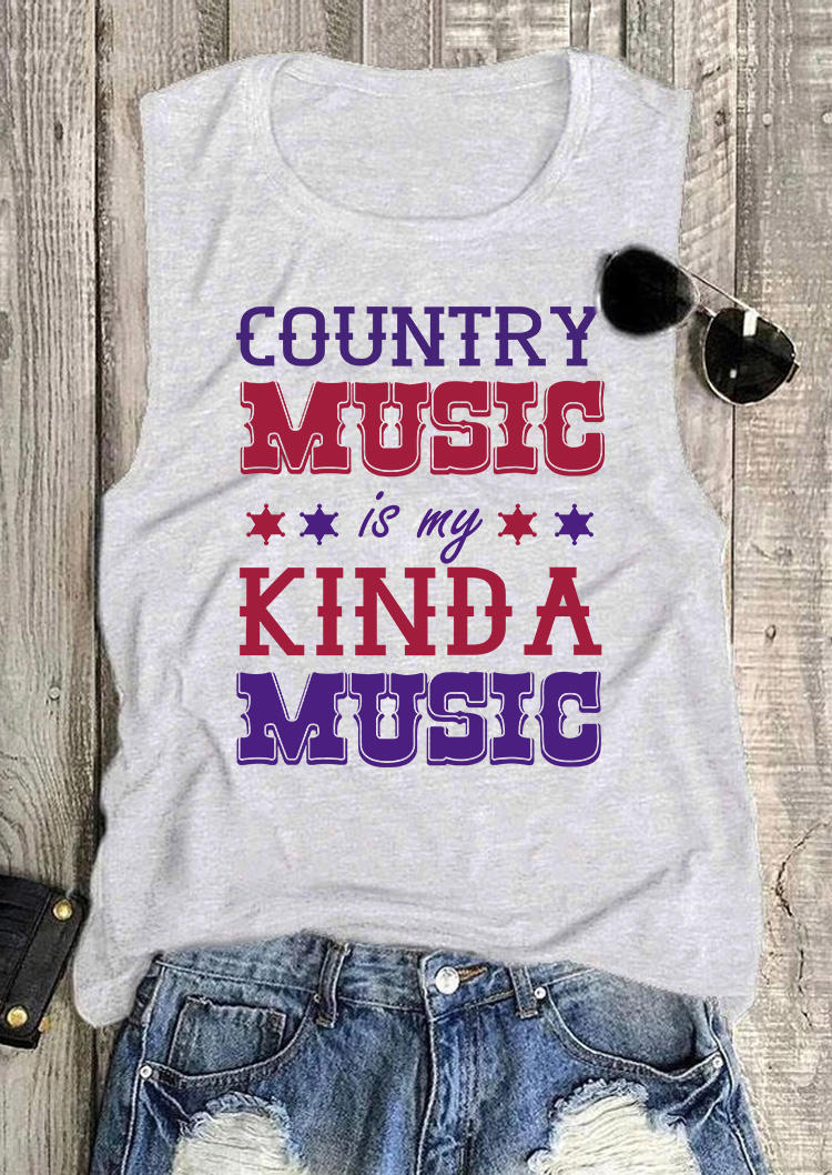 

Tank Tops Country Music Is My Kinda Music O-Neck Tank Top - Light Grey in Gray. Size