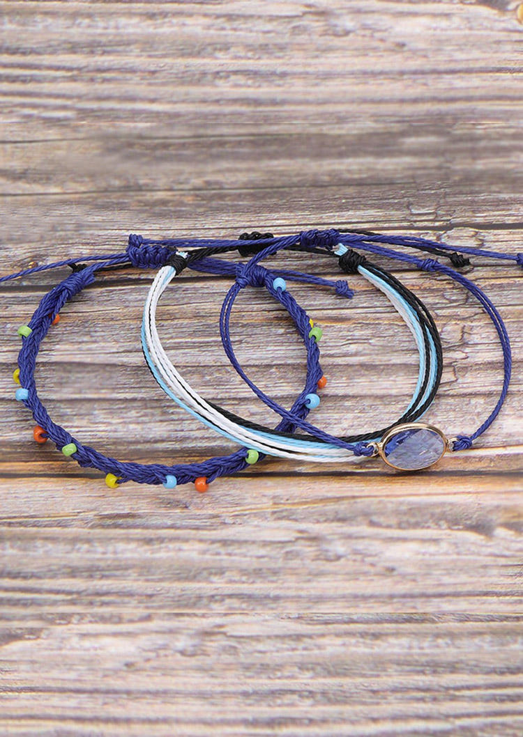 

Bracelet 3Pcs Beading Braid Adjustable Bracelet Set in Multicolor. Size