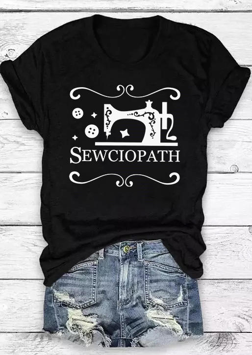 

T-shirts Tees Sewing Graphic O-Neck T-Shirt Tee in Black. Size