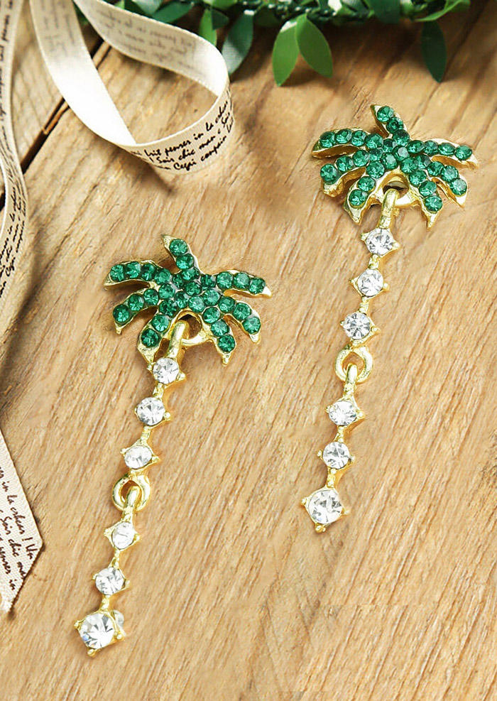 

Earrings Coconut Tree Rhinestone Tassel Drop Earrings in Green. Size