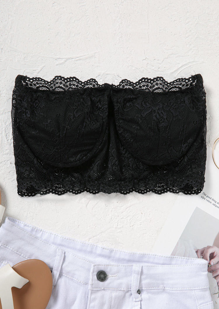 

Bras Lace Strapless Bandeau Bra in Black. Size
