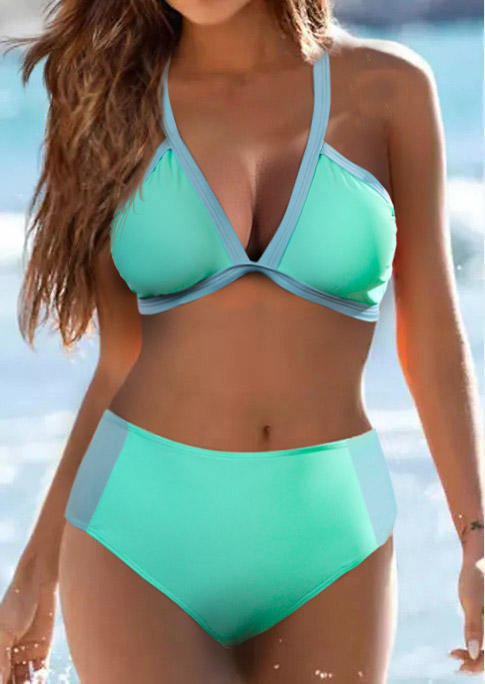 

Bikini Sets Color Block High Waist Halter Tie Bikini Set in Multicolor. Size: L,M,,XL