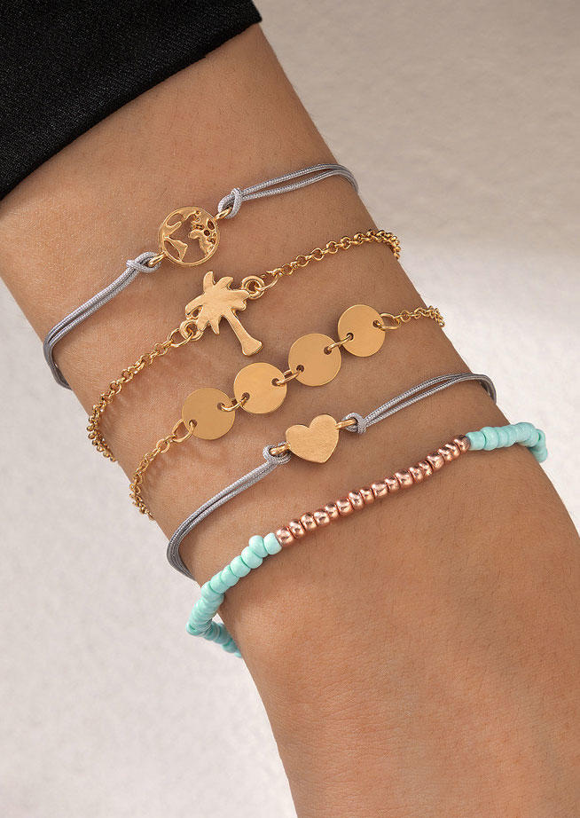 

Bracelet 5Pcs Coconut Tree Heart Beading Alloy Bracelet in Multicolor. Size