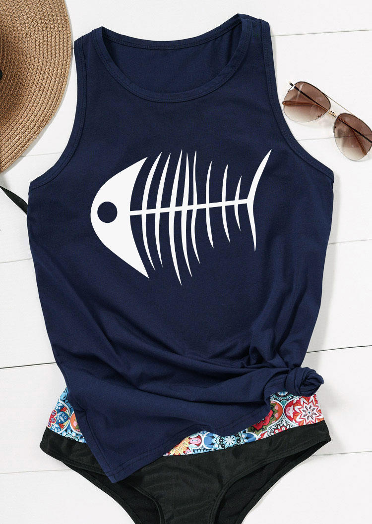 

Tank Tops Fish Bone O-Neck Tank Top - Navy Blue in Blue. Size