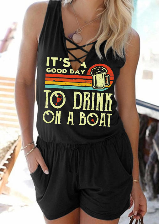 

Jumpsuits & Rompers It' A Good Day To Drink On A Boat Pocket Romper in Black. Size: L,M,,XL