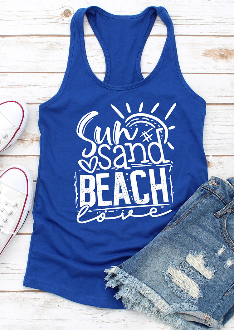 

Tank Tops Sun Sand Beach Love Racerback Tank Top in Blue. Size