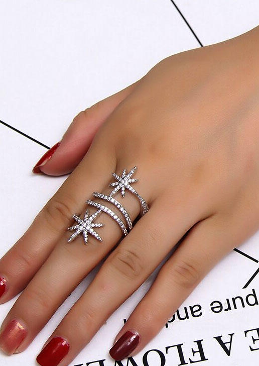 

Rings Rhinestone Open Alloy Ring in Silver. Size