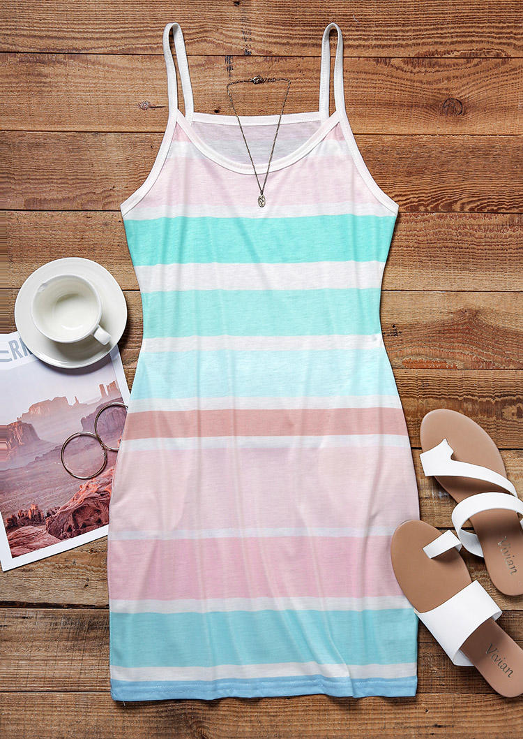 

Mini Dresses Gradient Striped Spaghetti Strap Mini Dress in Multicolor. Size
