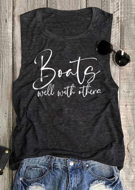 

Tank Tops Boats Well With Others O-Neck Tank Top - Dark Grey in Gray. Size