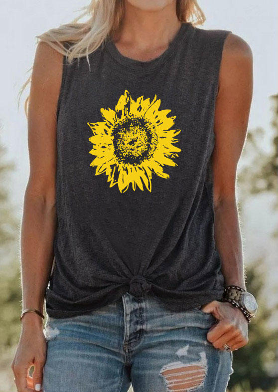

Tank Tops Sunflower Sleeveless O-Neck Tank Top - Dark Grey in Gray. Size